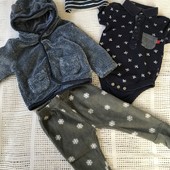 Тепла кофта-мєховушка, флісові штани, бодік і шапочка на 3-6 місяців