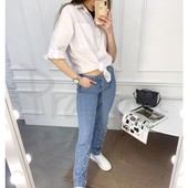 Модные женские джинсы с бусинами
