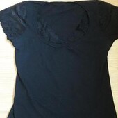 Черная сексуальная футболка с кружевом с- м