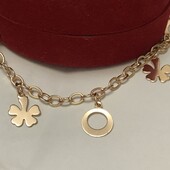Милый браслет на руку, с цветочками и кружочками,длина 17.5 см+3.5 см,позолота 18К,под желтое золото