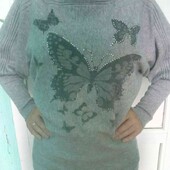 свитшот, ангорка, с бабочками, джемпер, пуловер, свитер, кофта, слинг, 44 размер