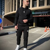 Зимний спортивный костюм с начесом черный худи + черные штаны Герб
