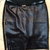 Якісна класична чорна юбка з пояском в комплекті р.50