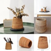 Дерев'яна ваза для дрібниць, канцелярії, квітів. Плетений кошик для зберігання із ротанга. Декор