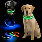 Светящийся LED ошейник, поводок для животных собак и кошек зеленый