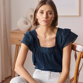 ☘ Стильна темно-синя блуза з вишивкою, відмінна якість, Tchibo (Німеччина), р.: 42-44 (36/38 евро)