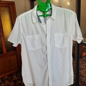 Лёгкая белая мужская рубашка L. Primark. Лён и хлопок.