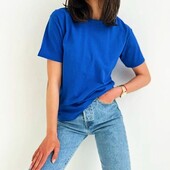 ⇑ Базова жіноча футболка з бавовни, синя, розмір L