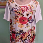 футболка женская комбинированная перед атлас, трикотаж стрейч.р 48-50