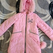 Зимова куртка дівчинка, розовая курточка зима девочка 122-128р