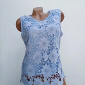 Блуза женская ажурная на подкладке в голубом цвете, размер на выбор