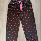 Primark брендовые домашние штаны с карманами цвет черный принт сердечки размер евро 40/42