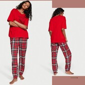 Оригінал! Нова піжама Victoria's Secret flannel jogger tee-jama set lipstick xxl (футболка + штаны