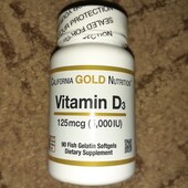 California gold nutrition, витамин D3, 125 мкг (5000 me), 90 рыбно-желатиновых мягких таблеток