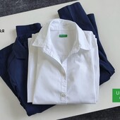 Benetton - рубашка блуза белая хлопковая школьная подростковая для девочки 11-12 лет