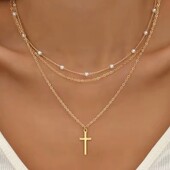 Тройная цепочка с подвеской крест