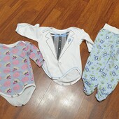 Одним лотом 3 вещи, Бодики и ползунки, штаны на 6-12 мес