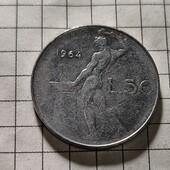 Монета Італії 50 лір 1964
