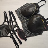 Hunkemoller private collection! "Шкіряний" жіночий комплект: бюстгальтер 80G, Л розмір! Лот 35