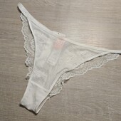 Hunkemoller! Жіночі труси в напівпрозору полоску з мереживною попкою Хл розмір snow white! Лот 3