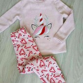Primark брендовая теплая плюшевая пижамка цвет розовый в принт на рост 122 /128 см