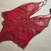 Hunkemoller! Жіночий боді із сіточки і мережива зі срібною ниткою М розмір tango red!