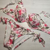 Hunkemoller! Квітковий роздільний жіночий купальник 85Е, низ Л розмір white! Лот 18