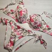 Hunkemoller! Квітковий роздільний жіночий купальник 75F, низ S розмір white! Лот 79