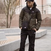 Трійка комплект чоловічий: куртка Active TNF чорно-хакі + штани tnf чорні. Барсетка tnf у подарунок!