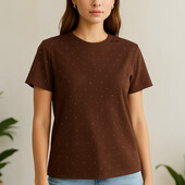 ⇑ Футболка зі стразами коричнева рр. onesize (020)