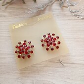 Кліпси сережки сріблясті з червоними камінчиками