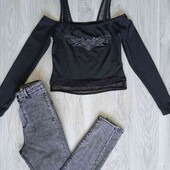 Denim Co + Cider брендовые джеггинсы + кроп топ размер евро 32/34 можно подростку 