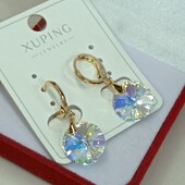 Шикарные серьги-висюльки с кристаллами Swarovski. Позолота 585 пробы.