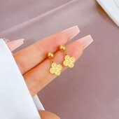 Сережки нержавіюча сталь позолота клевер конюшина