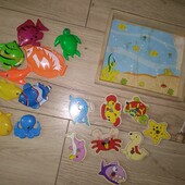 Дерев'яна рибалка+пластикові рибки