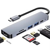 Розгалужувач usb 6 в 1 type-c (hdmi 4k/pd/tf/sd/usb)