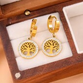 Сережки Stainless Steel з нержавіючої сталі, круглі підвіски у вигляді дерева життя