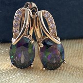 Новинка! Красивые серьги с цирконом хамелеон,позолота 585 пробы