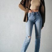 Блакитні джинси слім з розрізами zara 36/S