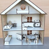 Дерев'яний великий ляльковий будинок з меблями(Кукольный домик)