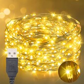 Світлодіодна гірлянда нитка роса, 100led, 10 м, теплий білий, USB