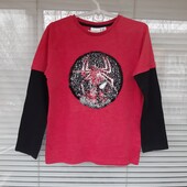 Крутезний фірмовий реглан з паєтками+ майочка в подарунок на 7-8 років