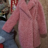 ❤️Брендовая розовая барашек Тедди тёплая шубка новая❤️Турция.ОверсайзПог124см.Поб.132см.