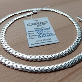Цепочка серебряная 925 пробы. Длина 50 см, ширина 5 мм.