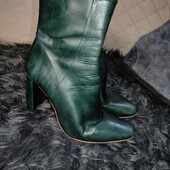 Zara 38p смарагдові чоботи з натуральної шкіри