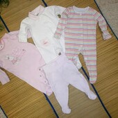 Человечки + ползунки для девочки 0-3мес.
