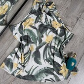 Розпродаж магазину! Гарна блуза у квіти листя золоту крапку ззаду на шиї завʼязка бант