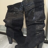 Високі чоботи труби із натуральної замші/нат.шкіри зовні і нат.шкіри всередині 36 р. і 23,5 см.