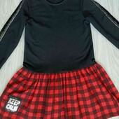 Keep calm стильное платье двунитка на рост 146 см