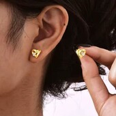 Сережки цвяшки серце з вузликом, вузлик, позолота, циркони